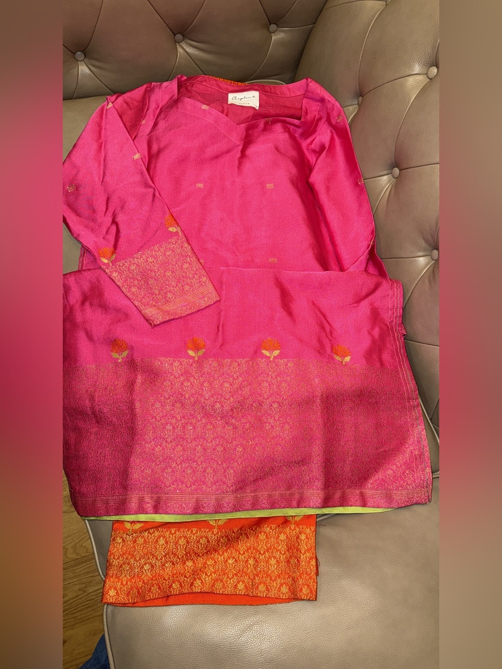 Bright Pink Ethnic Tunic with Orange Accents